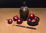 Stilleven met rode uien, 38x45, 2010.