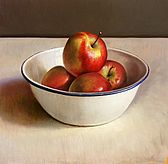 Stilleven met appelen in emaille kom, 50x48cm, 2010.
