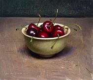 Stilleven met kersen in geel kommetje, 19x17cm, 2013.