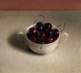 Stilleven met kersen, 30x33cm, 2009.VERKOCHT