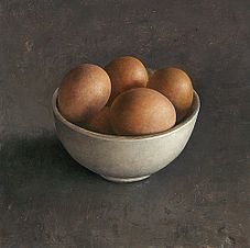 Stilleven met schaaltje met eieren, 25x25, 2008.VERKOCHT