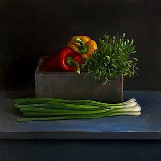 Stilleven met dille en paprika, 40x40cm, 2008.VERKOCHT