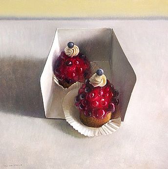 Stilleven met 2 Gebakjes, 45x45cm, 2008.