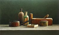 Stilleven met oliekannetje en schaaf, 62x38cm, 2005. (Jvr)