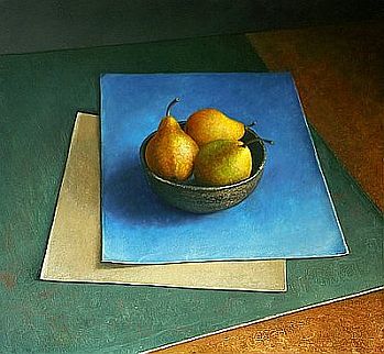 Stilleven met kommetje peren, 50x55cm, 2006.  VERKOCHT