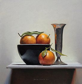 Stilleven met mandarijntjes, 33x34cm, 2011.VERKOCHT