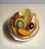 Stilleven met vruchtentaartje, 19x17cm, 2010.VERKOCHT