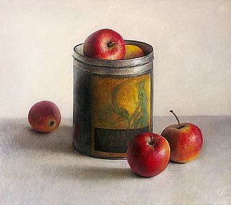 Stilleven met appelen en vanilleblik, 44x39, 2007.