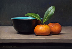 Stilleven met mandarijnen en zwarte kom, 29x20cm, 2013.VERKOCHT