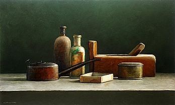 Stilleven met oliekannetje en schaaf, 62x38cm, 2005 VERKOCHT