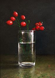 Stilleven met rozebottels, 18x24cm, 2005. VERKOCHT