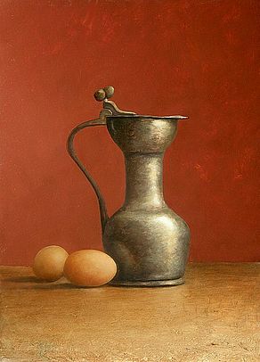 Stilleven met tin en ei, 36x50cm, 2005. VERKOCHT
