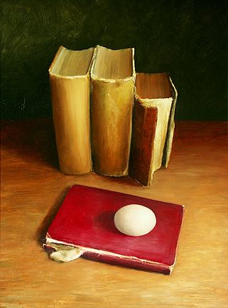 Stilleven met boeken en ei, 41x57cm, 2004