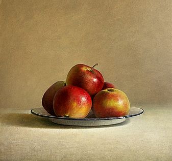 Stilleven met appels op bord, 42x44cm, 2009. VERKOCHT