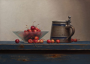 Stilleven met kersen en bierpul, 54x40cm, 2014.SOLD