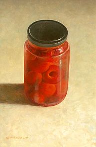 Stilleven met rood inmaakpotje, 30x19cm, 2006.VERKOCHT