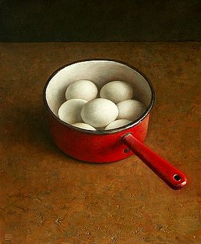 Stilleven met rood steelpannetje, 36x43cm, 2006. VERKOCHT