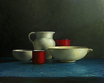 Blauw stilleven met witte kan, 80x65cm, 2005 VERKOCHT