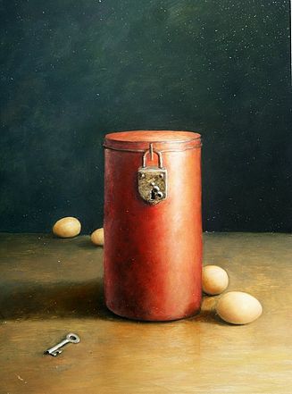 Rode Cylinder, op slot, 42x75cm, 2004 VERKOCHT