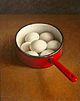 Rood steelpannetje met eieren, 50x60cm, 2006/7