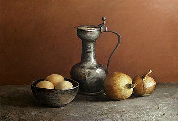 Klassiek stilleven met tinnen kan, 43x63cm, 2005 VERKOCHT